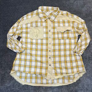 POL Yellow Plaid Distressed Frayed Hem Button‎ Up Shirt Womens Size Small